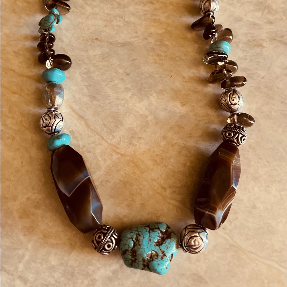 Turquoise and Brown Beaded Statement Necklace